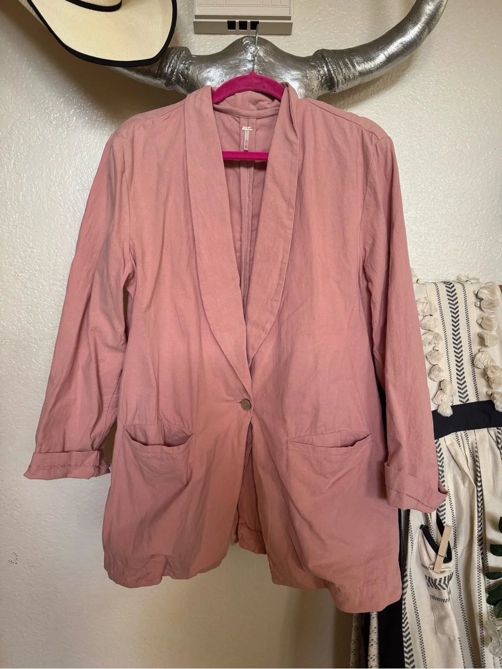 Free People Dusty Pink Linen Blazer